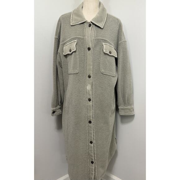 Free People Long Ruby Jacket Pockets Casual Relaxed Shacket Grey Grunge SMALL - Picture 1 of 4